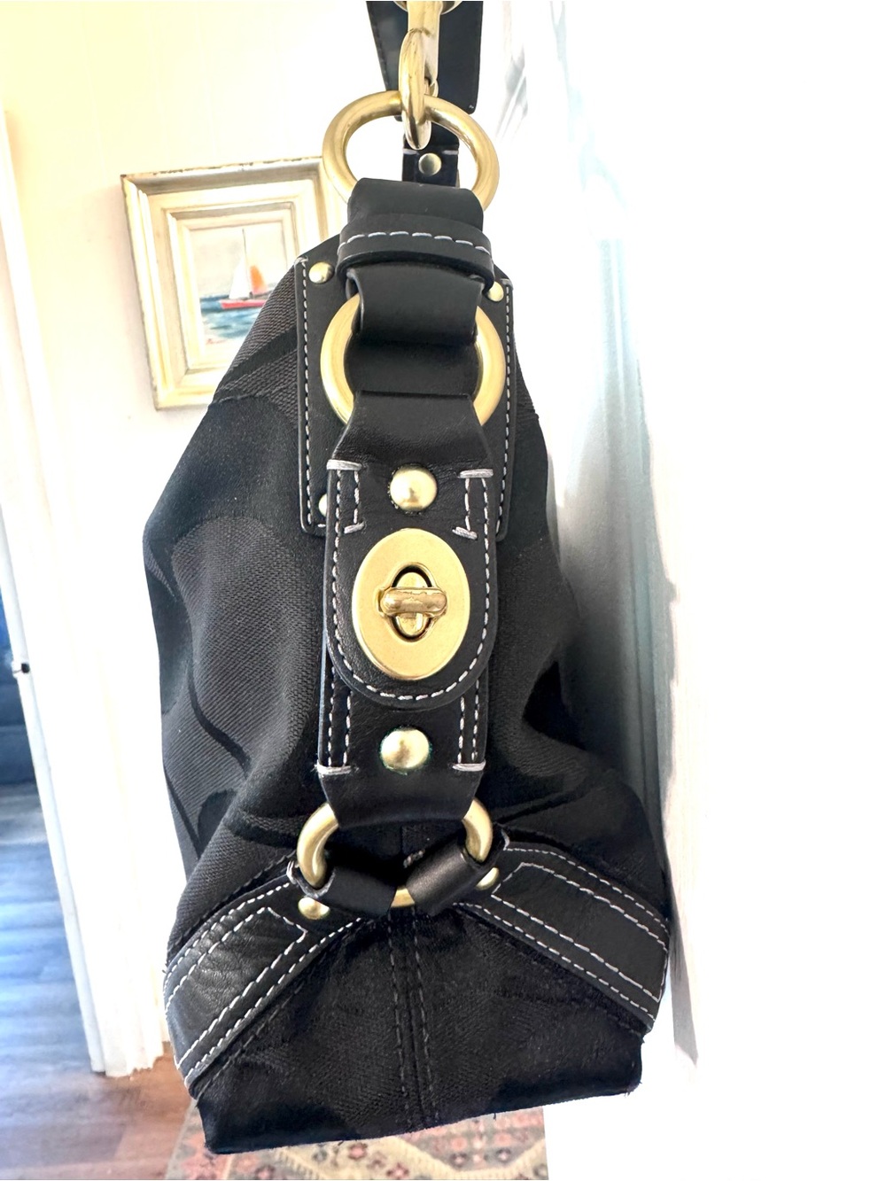 Vintage Y2K Coach Carly Black Shoulder Bag with Signature C Jacquard Pattern - Picture 5 of 8